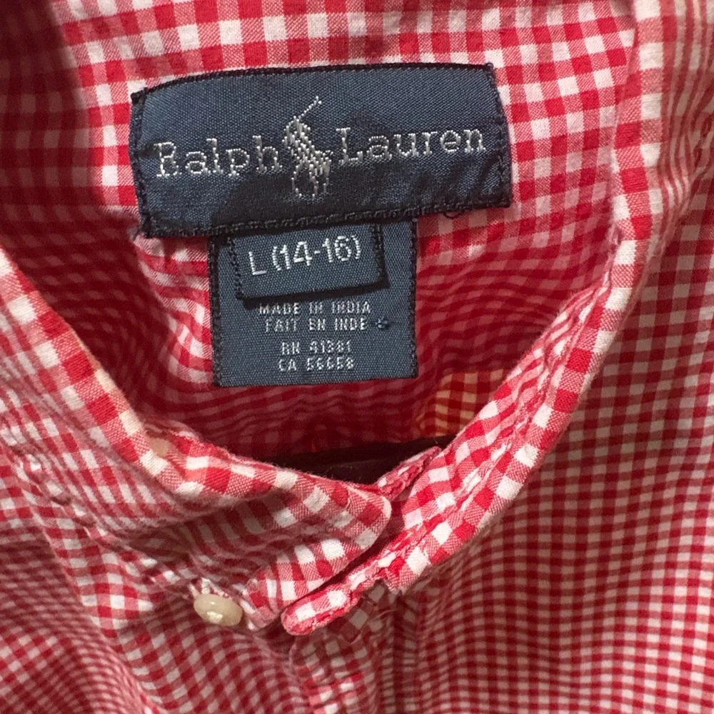 Ralph Lauren Boys Red Checkered Oxford Shirt Size Large 14/16